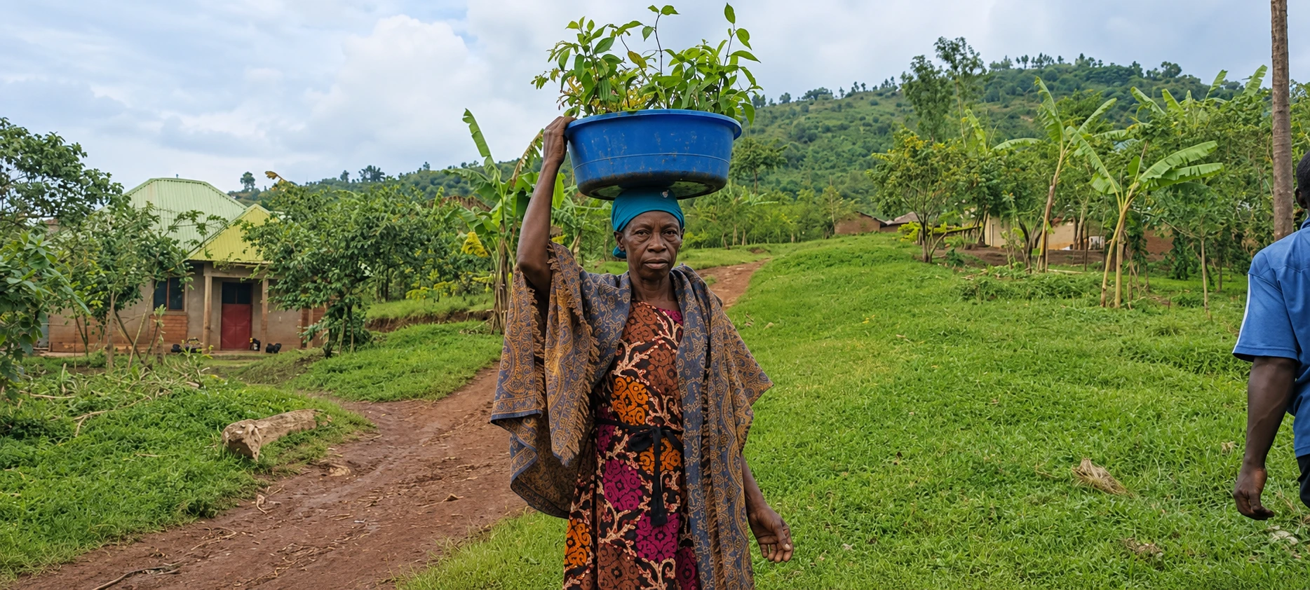 A woman participating in a water shed restoration exercise